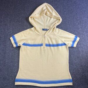 Vintage Y2K Womens Hooded Quarter Zip Short Sleeve Hoodie Yellow Blue‎ Size S